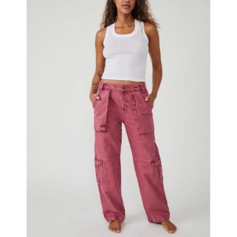 Free People Cargo Wide-Leg Pants in Dusty Rose